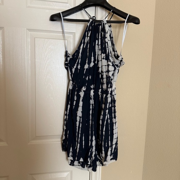 Promessa Navy and White Tie-Dye Halter Romper - Picture 1 of 7